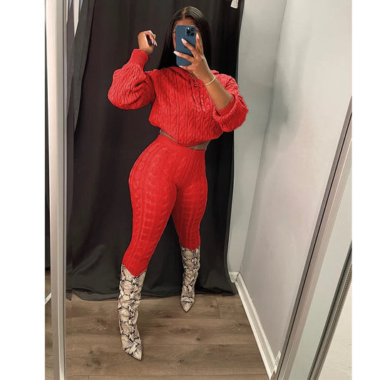 Solid Color Knit Sweater 2 Piece Set