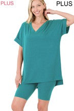 Plus Size V NECK TOP BIKER SHORTS