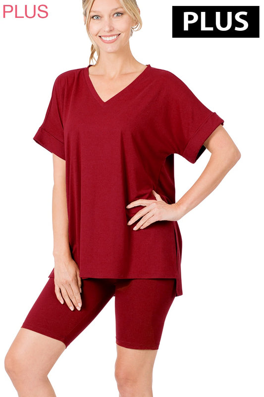 Plus Size TOP & BIKER SHORTS SET